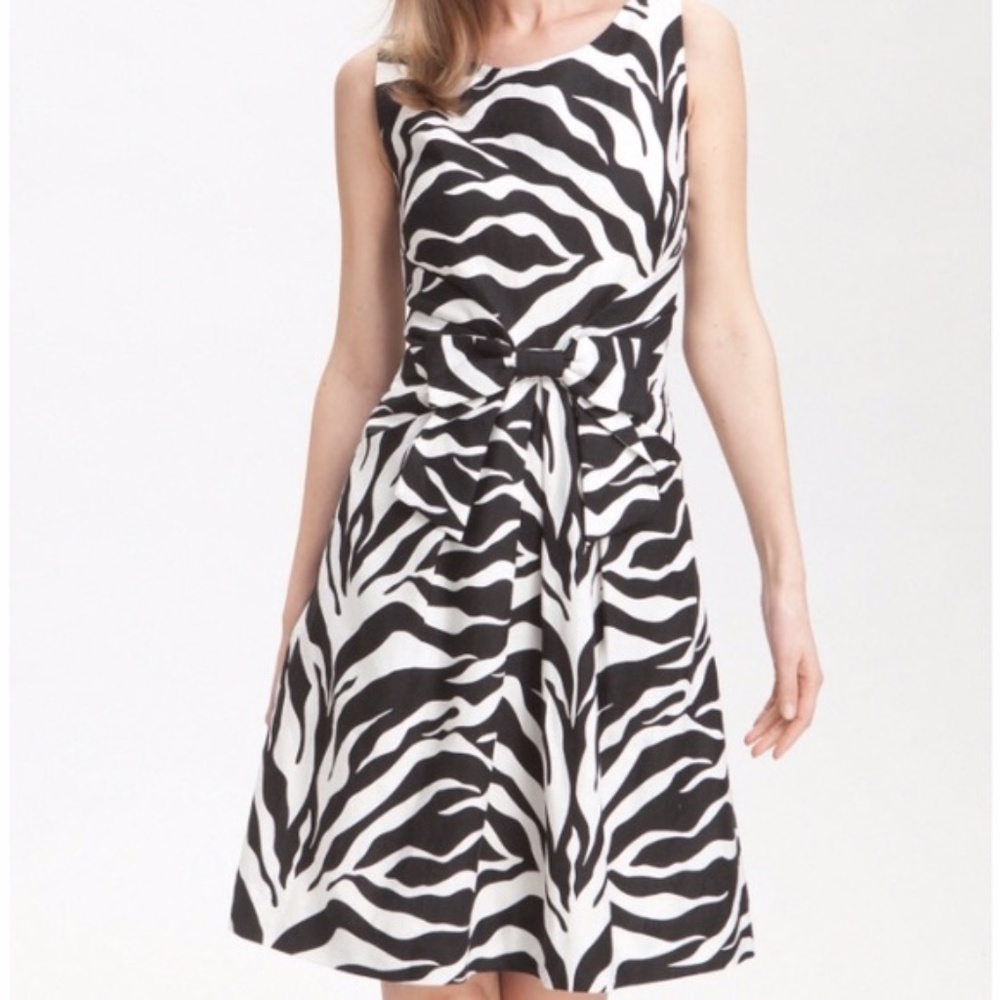 Kate Spade NY Jillian Dress Zebra Print Sleeveless Aline Linen/cotton Scoop Neck